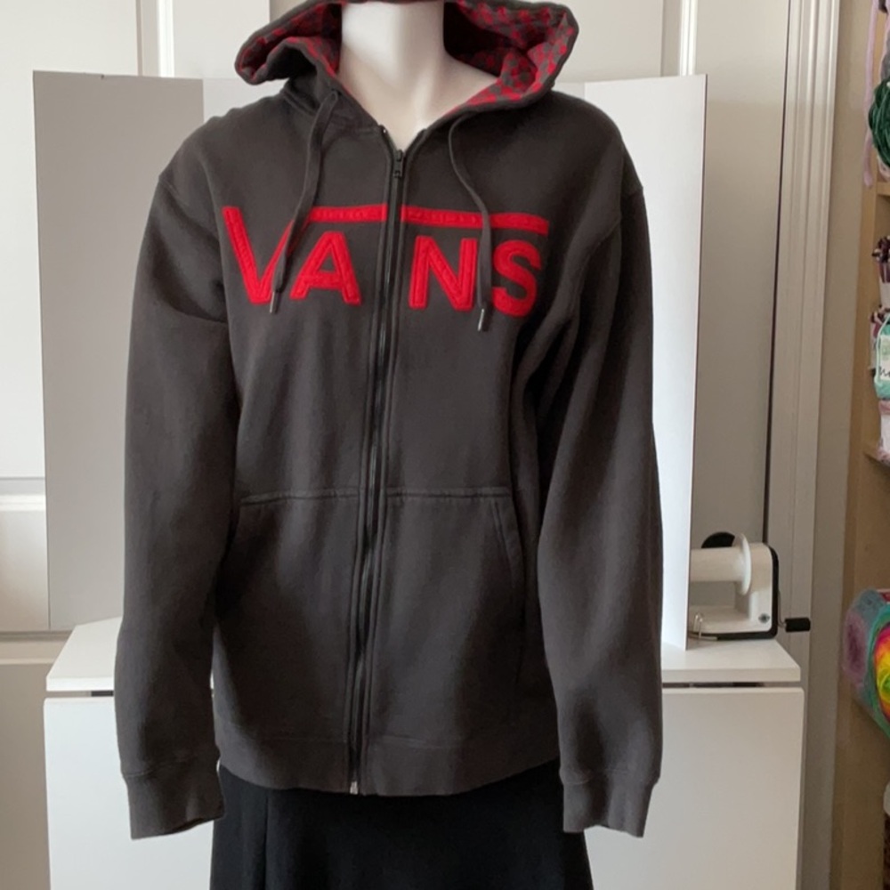 Vans Men's Gray and Red Hoodie
